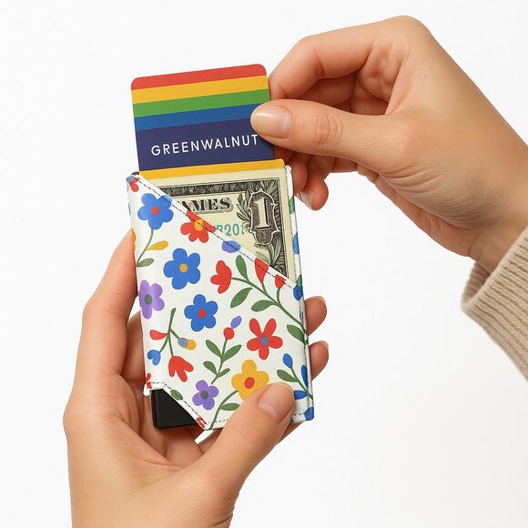 Slim Pop-Up Wallet | Floral Aluminium Wallet Card Holder | Rfid Blocking Minimal - Picture 1 of 6